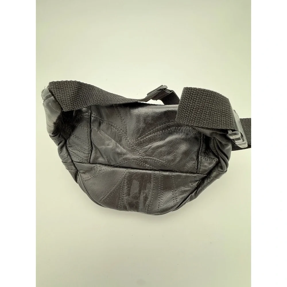 1990s Maxam Genuine Lambskin Leather Fanny Pack Black Multi Pocket Waist Bag NWT - Picture 4 of 14
